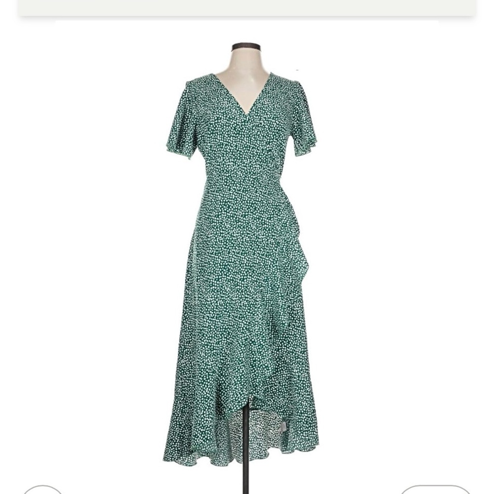 Elegant Green Floral Wrap Dress size large